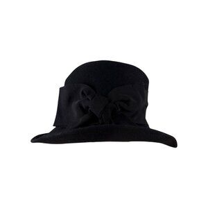 Next Ladies Wear Black Wool Cloche Hat With Bow Detail & Wide Ribbon Band
